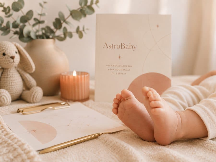 AstroBaby guide next to the feet of a newborn baby