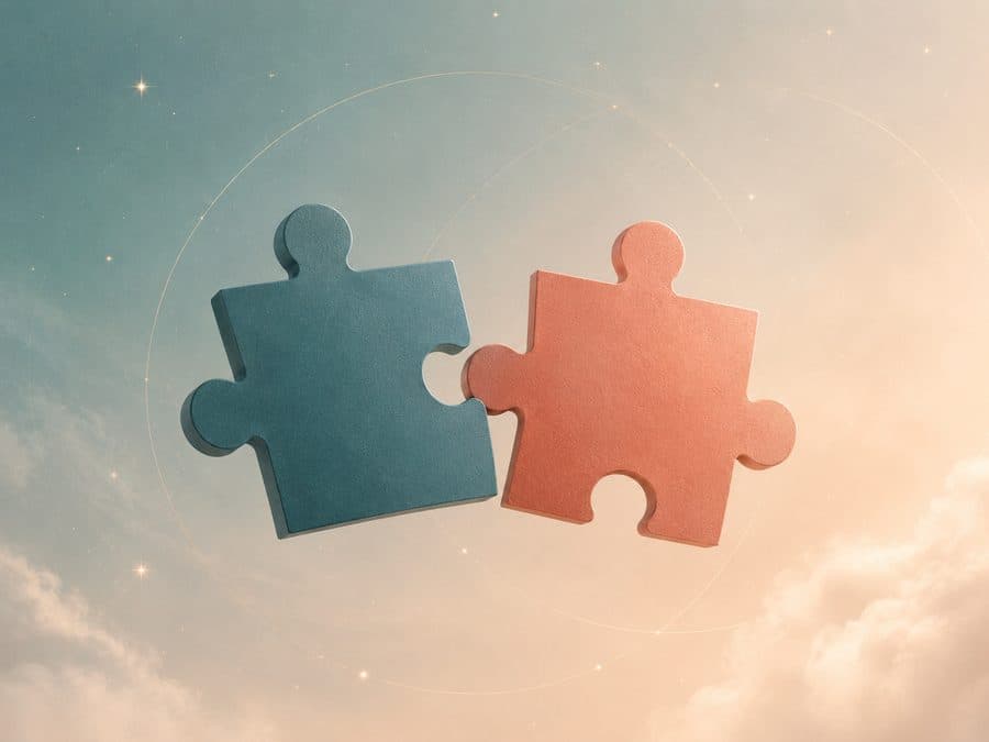Two puzzle pieces fitting together, symbolic image for AstroMatch