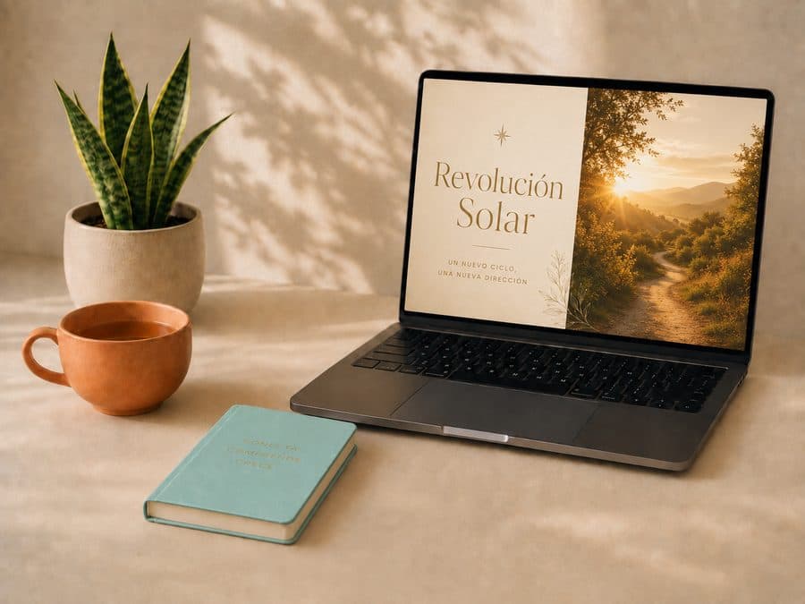 Solar return reading displayed on a laptop, in a warm and bright space