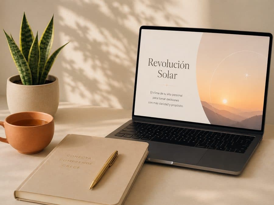 Solar return reading displayed on a laptop in a warm, bright space